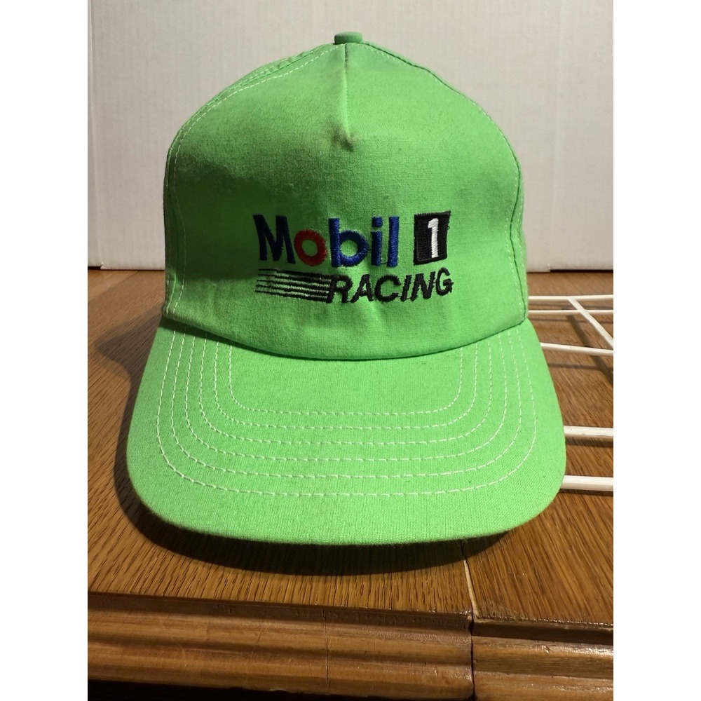 Vintage‎ Mobil 1 Racing Snapback Hat Neon Green USA Made Stange Embroidered